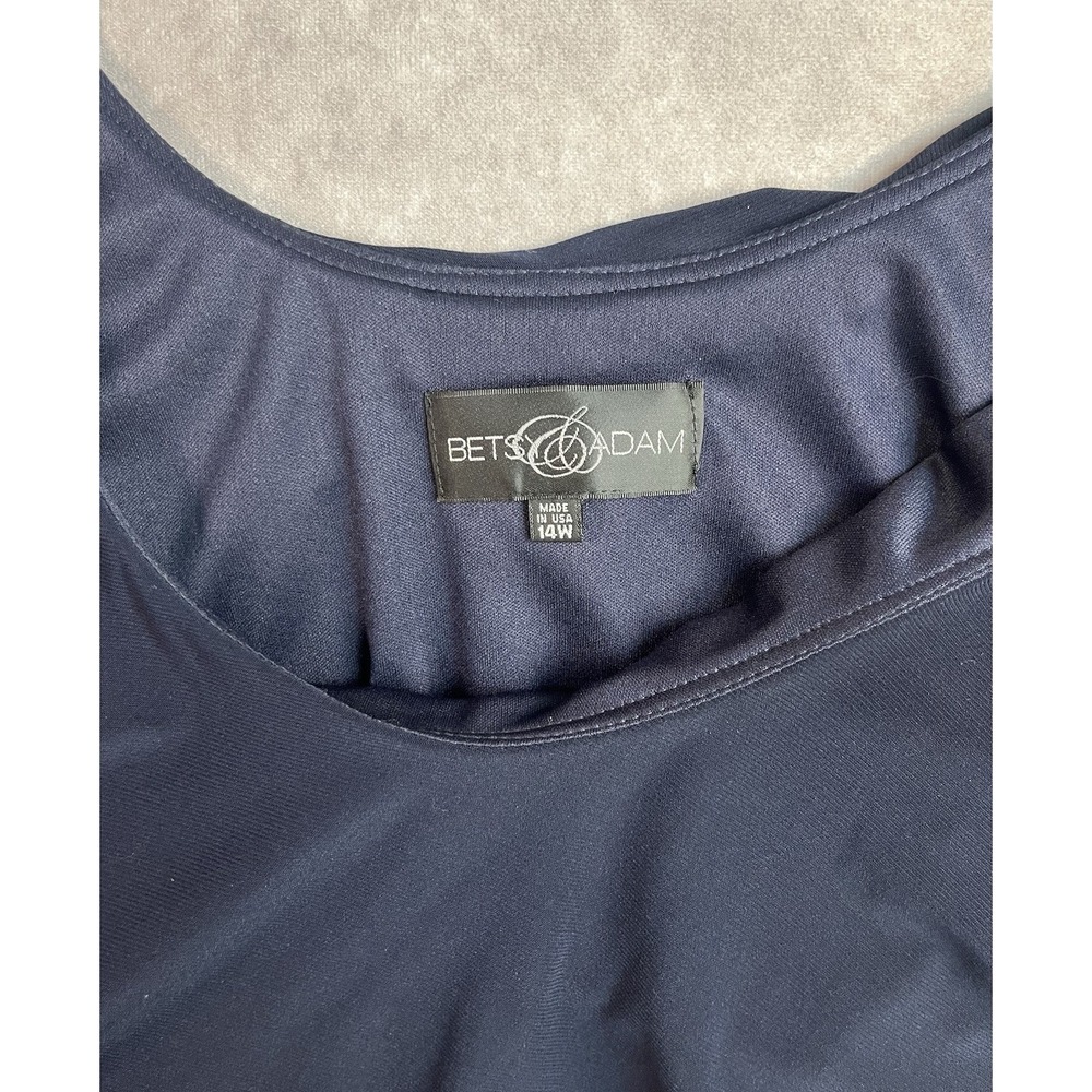 Betsy & Adam Navy Blue Jersey Dress Sequin Shoulder Women's Size 14W - Picture 2 of 7
